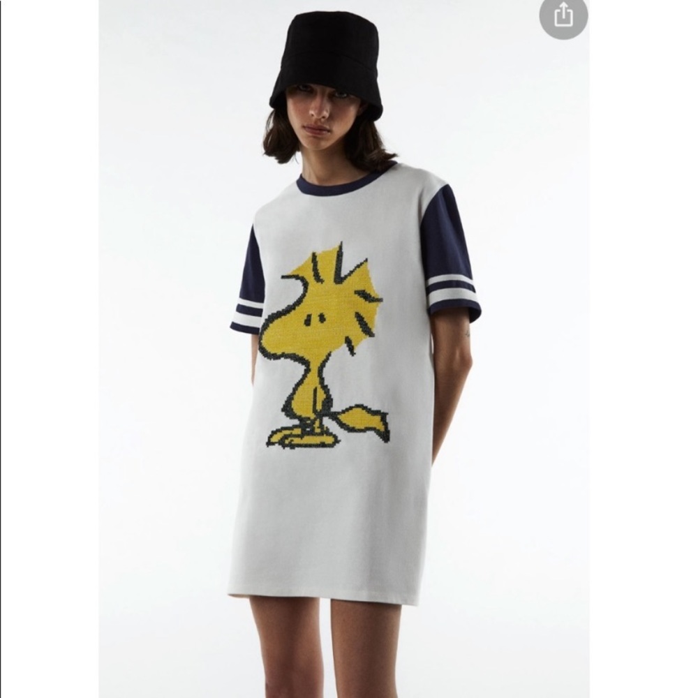 NWT ZARA Snoopy Peanuts Embroidered Oversized T-shirt Dress